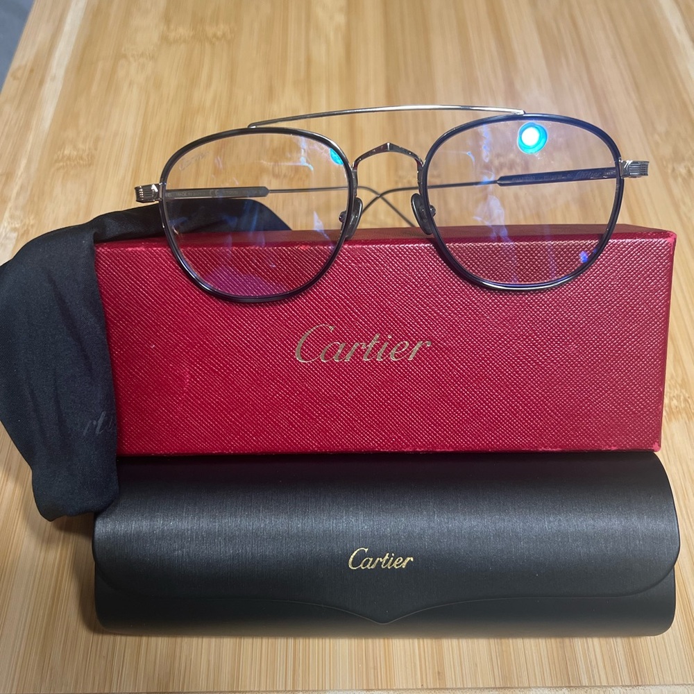 Cartier Silver Aviator Eyewear with Red Case
